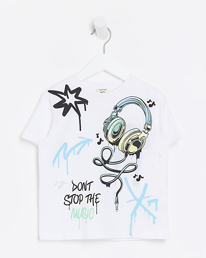 Mini boys white headphone graffiti t-shirt
