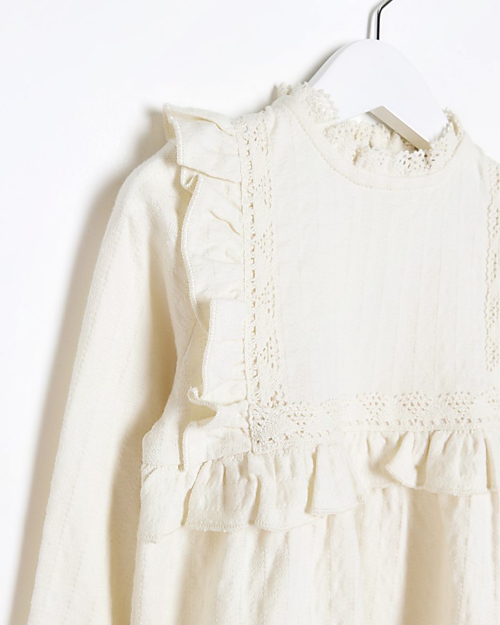 Mini girls cream frill broderie blouse