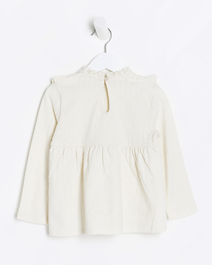 Mini girls cream frill broderie blouse