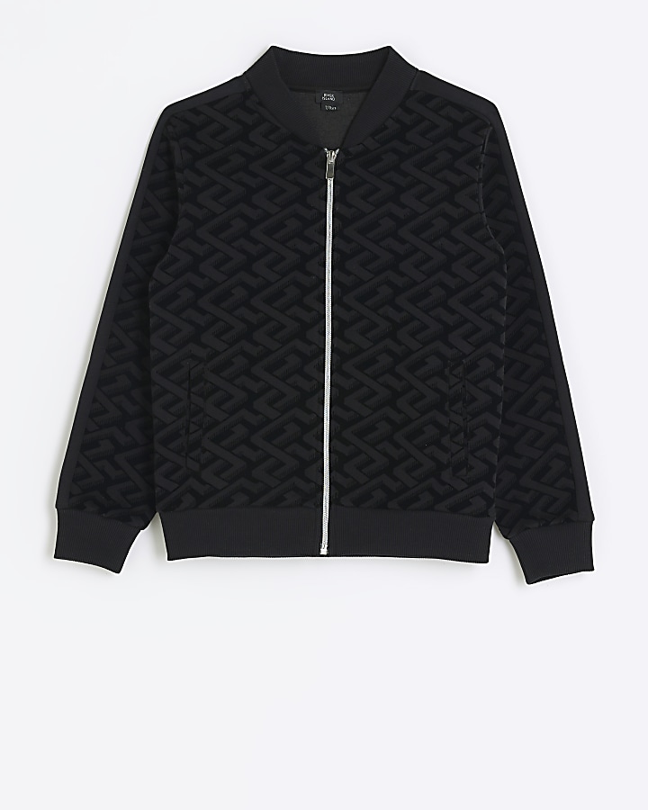 Boys black textured zip bomber jacket | River Island