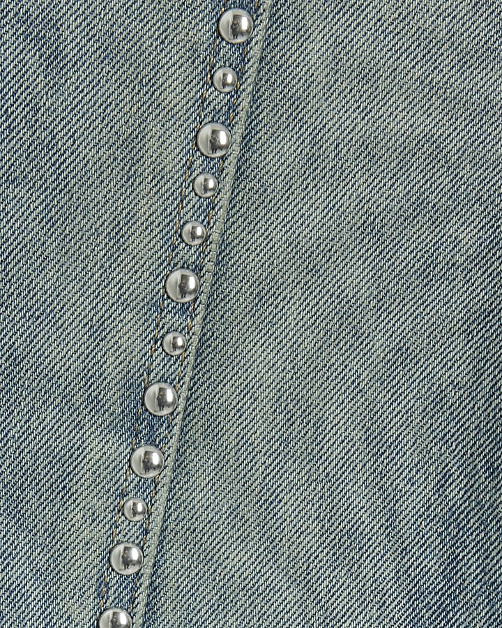 Girls blue studded straight jeans
