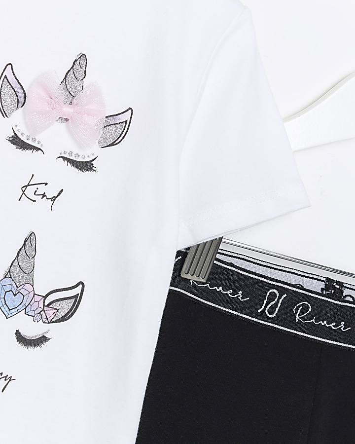 Mini girls white unicorn t-shirt set