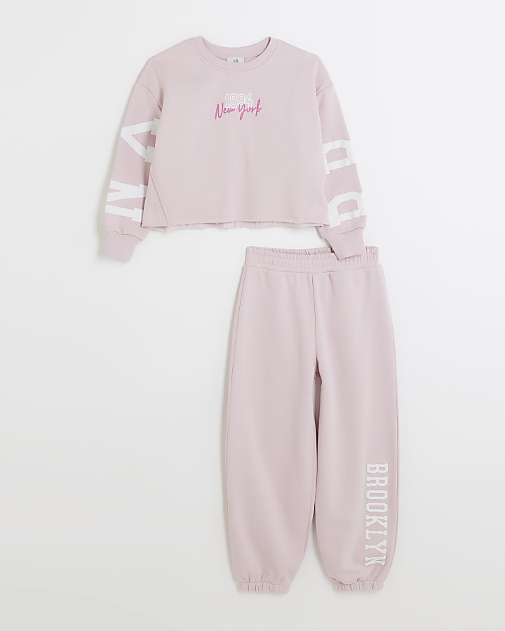 Girls pink graphic sweatshirt and joggers set