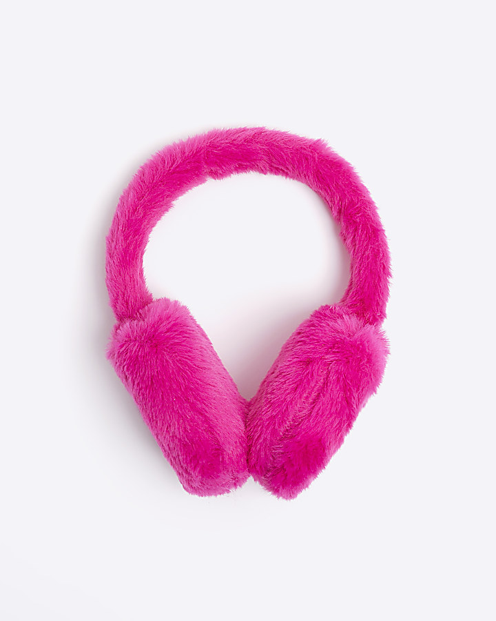Pink Girls heart faux fur glitter RI earmuffs