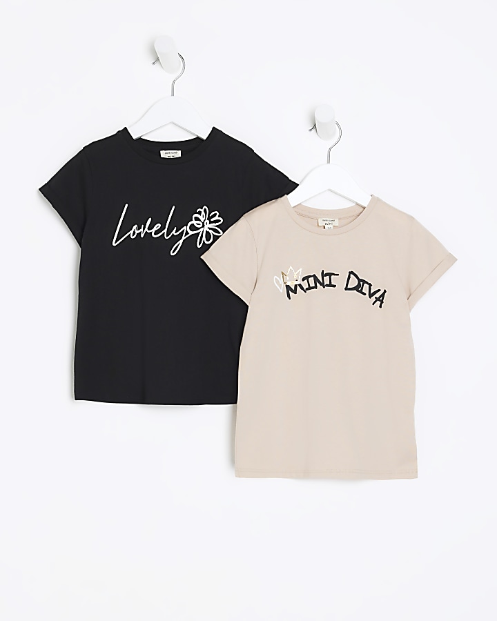 Mini girls beige graphic t-shirt 2 pack