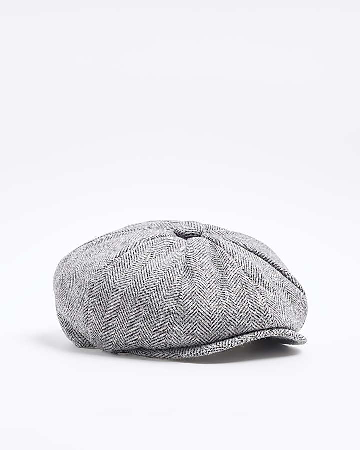 Mini boys grey herringbone baker boy cap | River Island