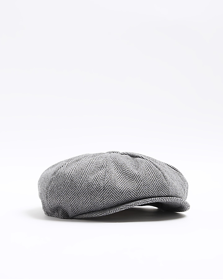 Boys grey herringbone baker boy cap