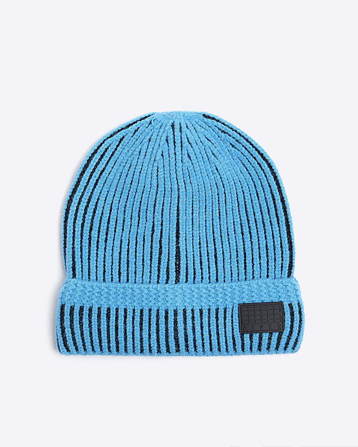 Boys blue rib beanie hat