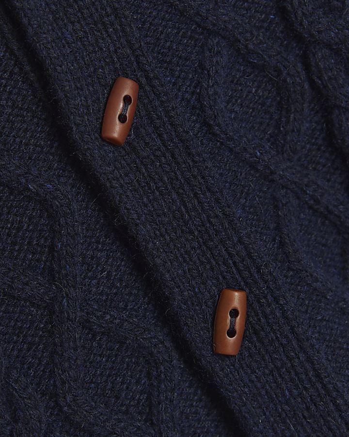 Mini boys navy cable knit shawl cardigan