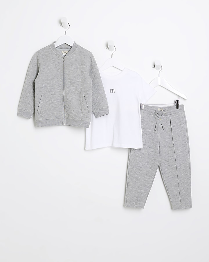 Mini boys grey bomber top and joggers set