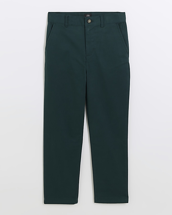 Boys green stretch chino trousers