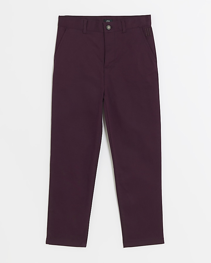 Boys red stretch chino trousers