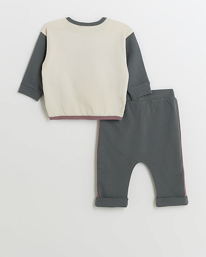 Baby boys cream colour block sweatshirt set River Island