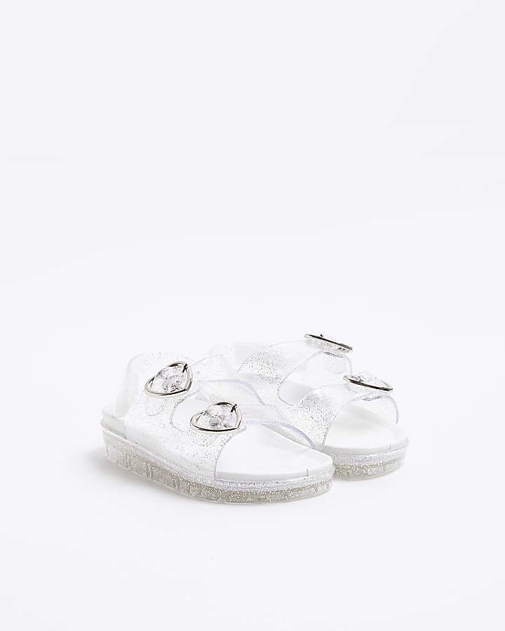 Mini girls silver glitter heart jelly sandals