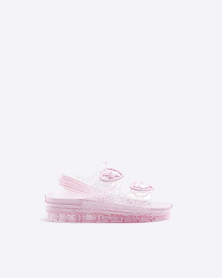 Mini girls pink glitter heart jelly sandals