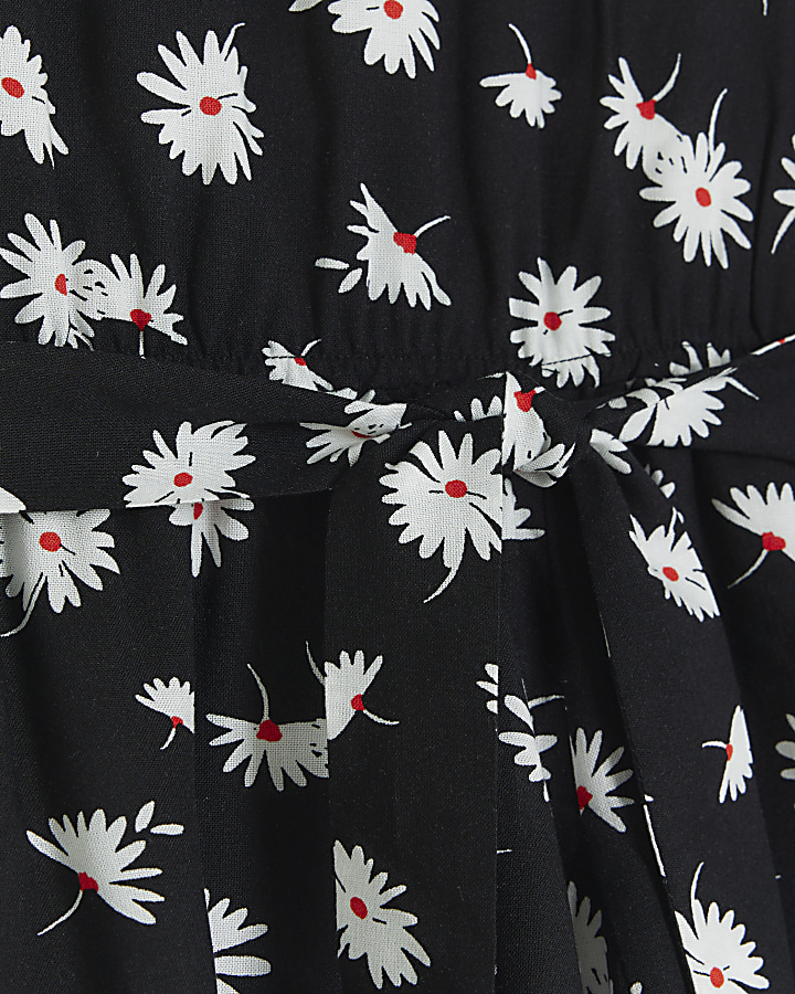 Girls black daisy floral print dress