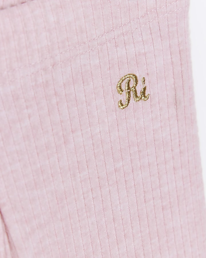 Mini girls pink rib frill sweatshirt set | River Island