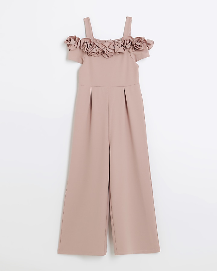 Girls pink corsage jumpsuit | River Island