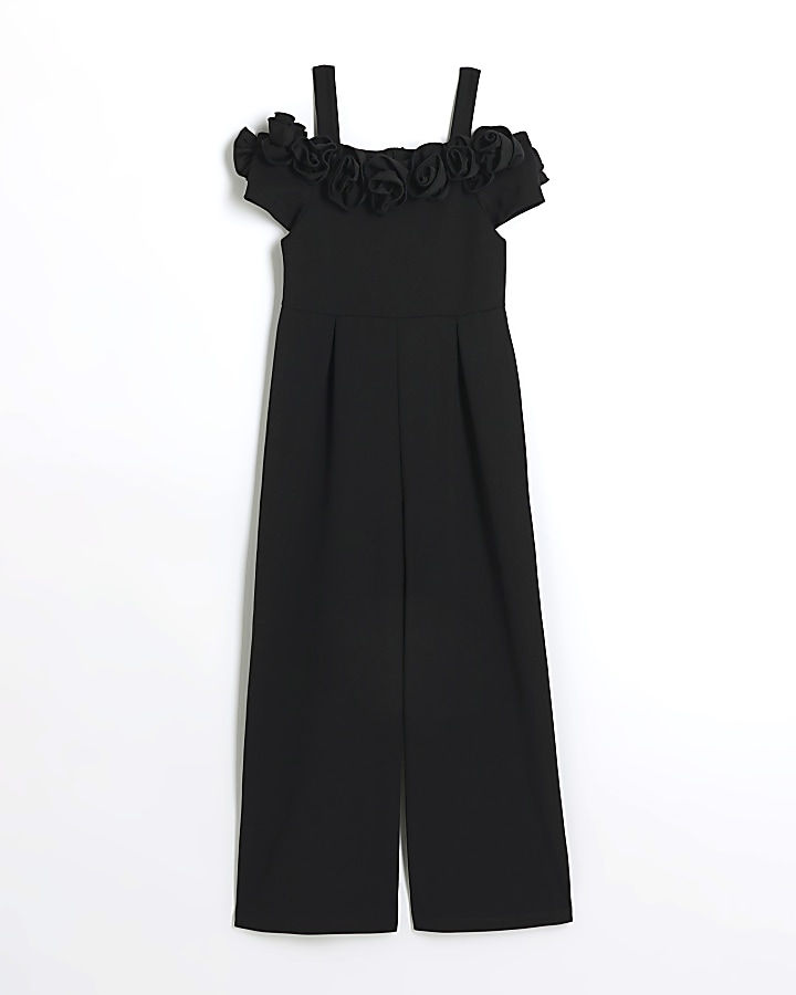 Girls black corsage jumpsuit | River Island