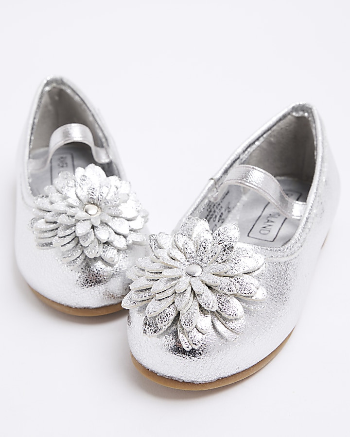 Mini girls silver flower ballet pumps