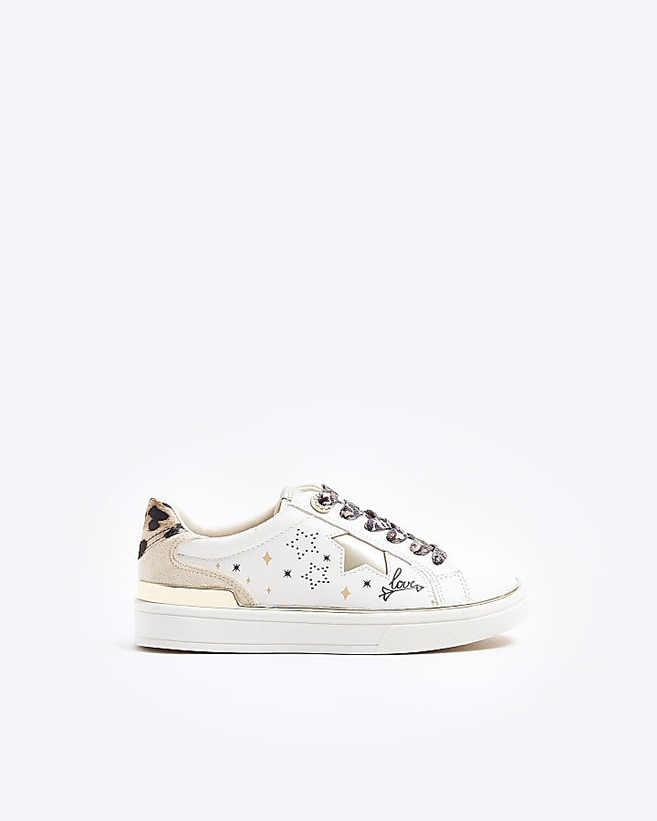 Girls white star lace up trainers
