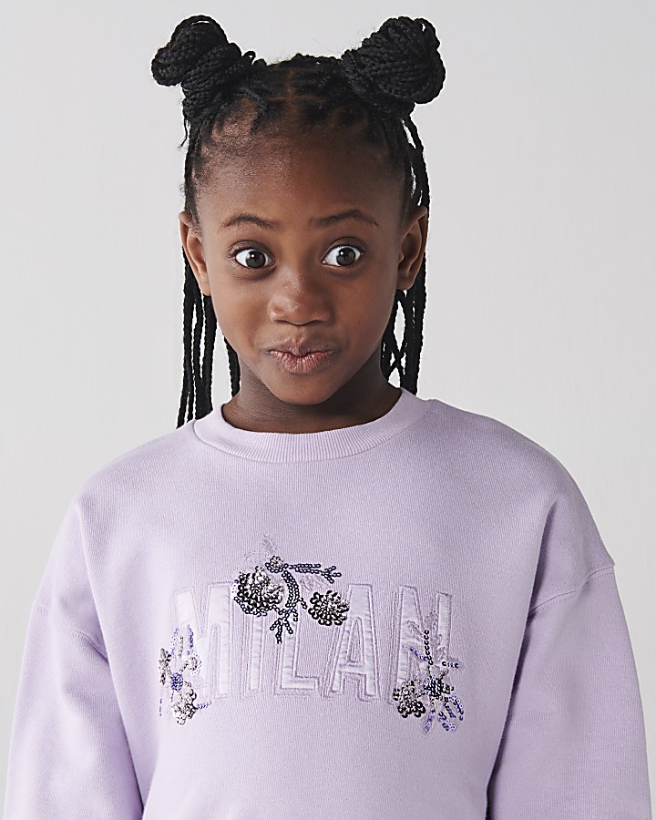 Girls purple sequin graphic sweatshirt