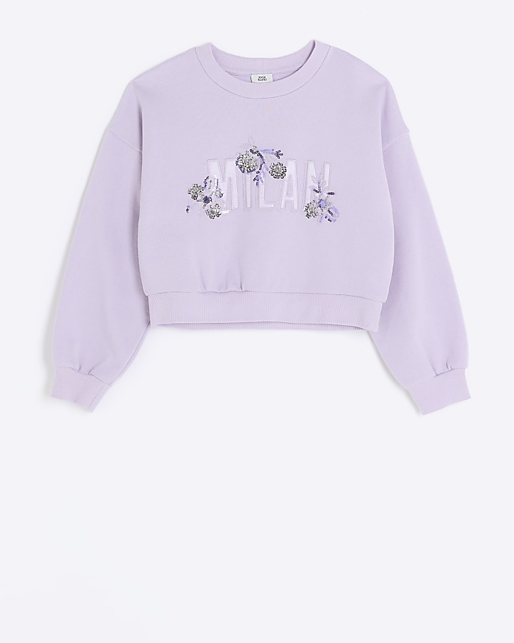 Girls purple sequin graphic sweatshirt | River Island