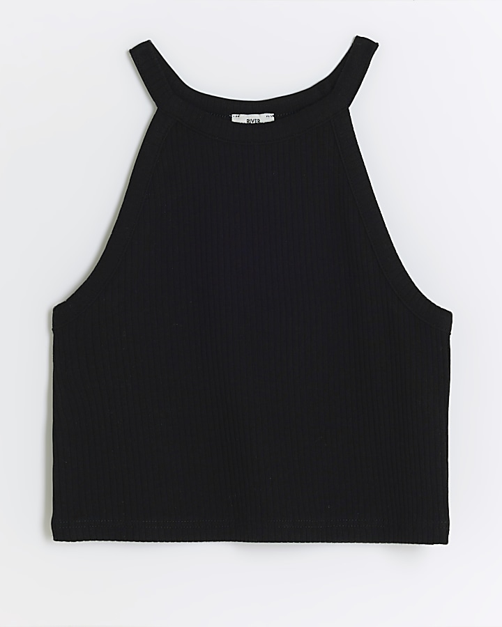 Girls black shop vest top