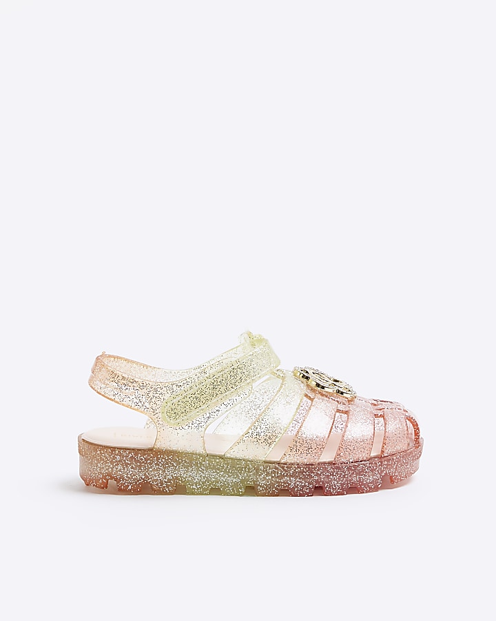 Mini Girls Pink Flower Jelly Sandals