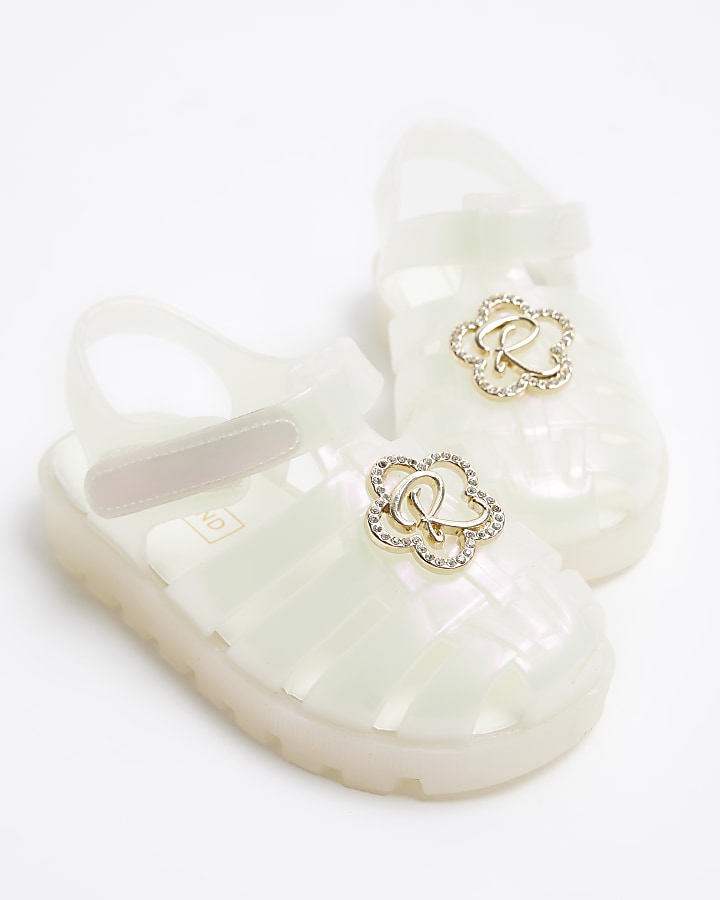 Mini girls white pearl flower jelly sandals