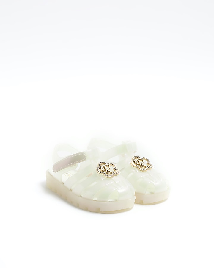Mini girls white pearl flower jelly sandals