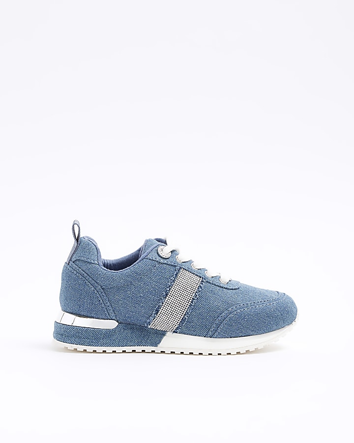 Girls denim diamante trainers