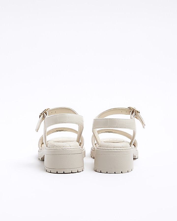 Girls cream embossed chunky sandals
