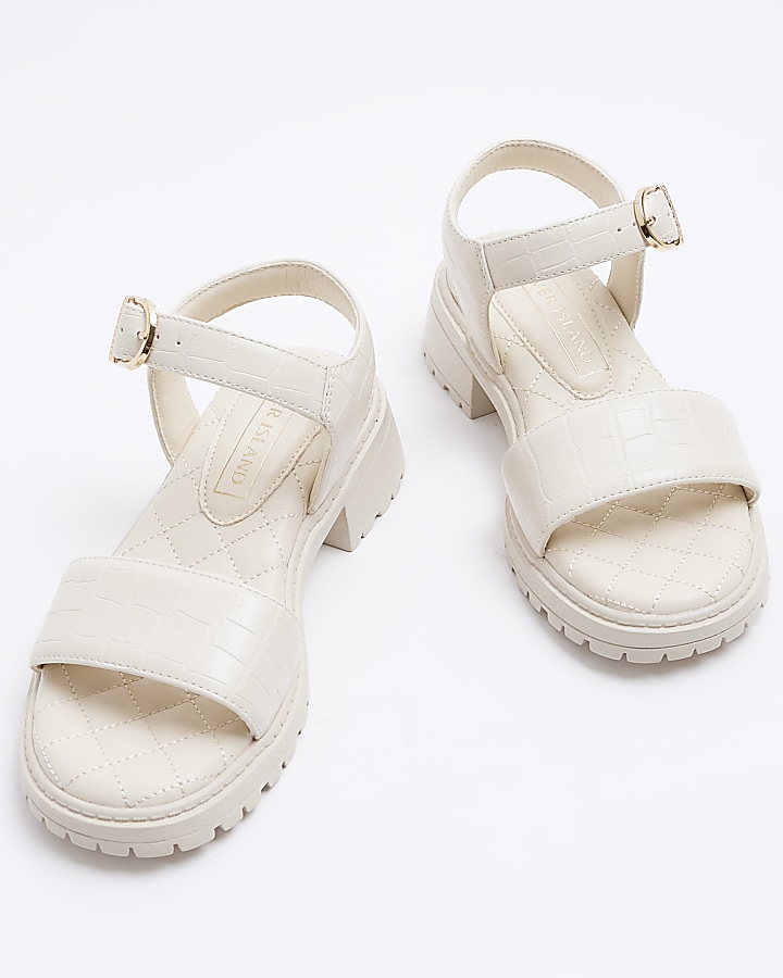 Girls cream embossed chunky sandals