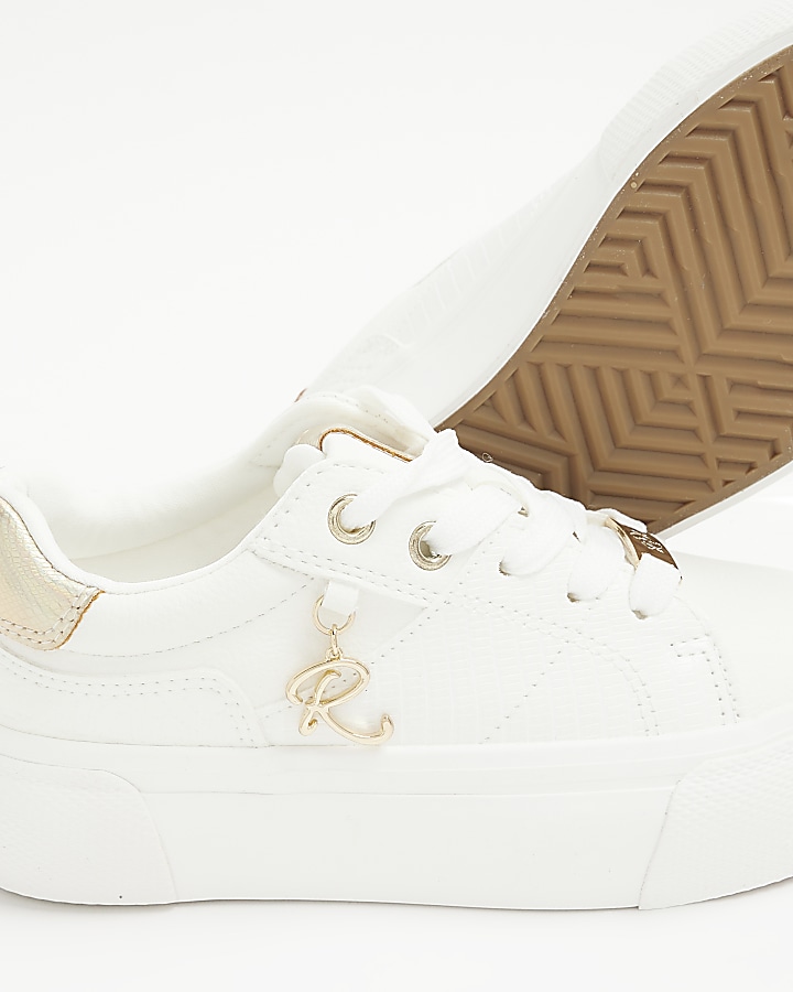 Girls white charm lace up trainers