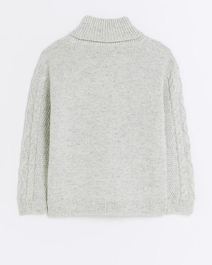 Boys grey cable knit shawl jumper River Island