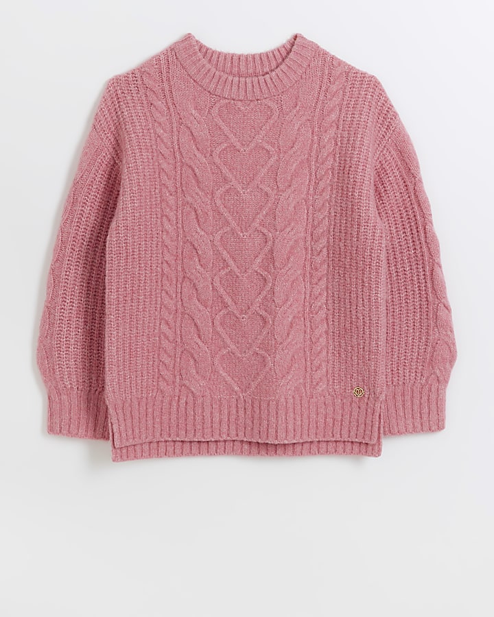 Girls pink cable knit jumper | River Island