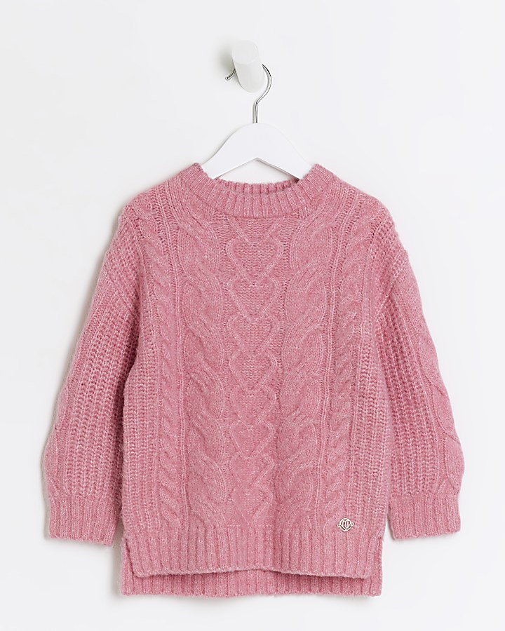 Mini girls pink cable knit jumper