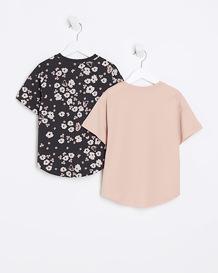 Mini girls pink floral t-shirt 2 pack