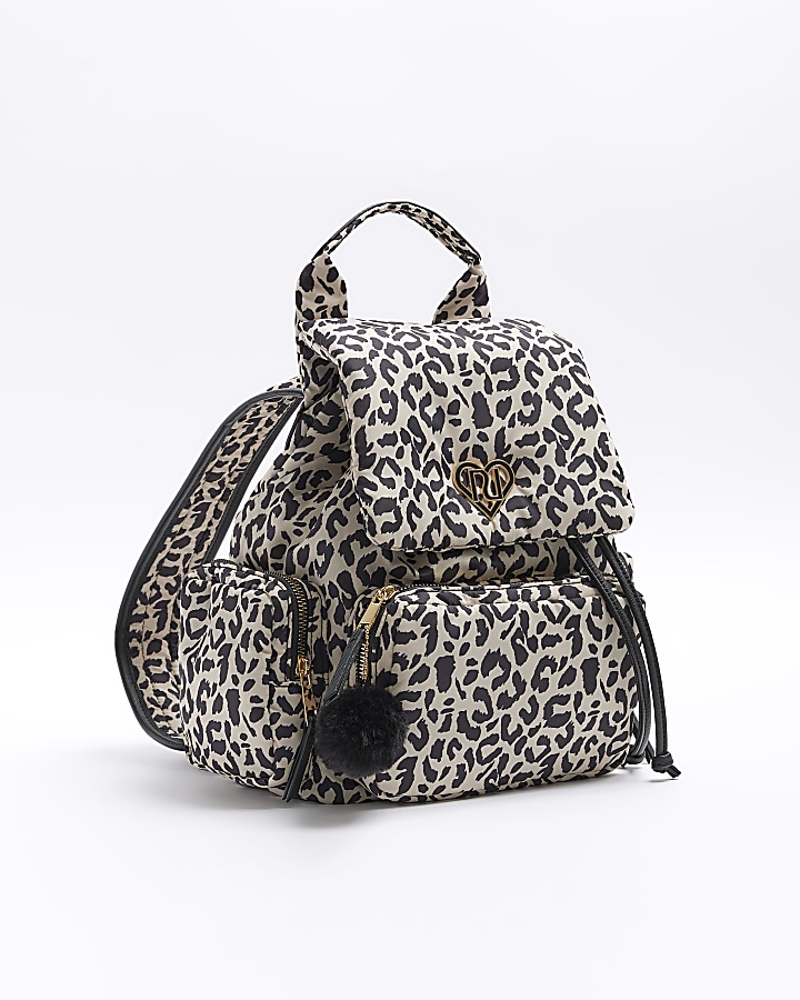 Girls Beige Leopard Utility Backpack | River Island