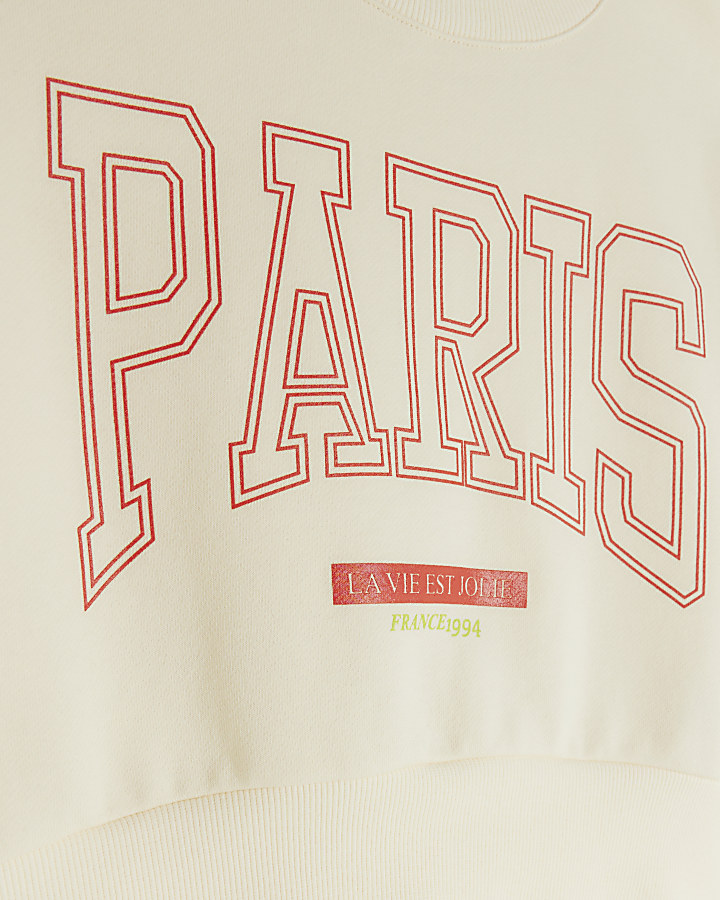 Girls cream Paris sweatshirt and joggers set