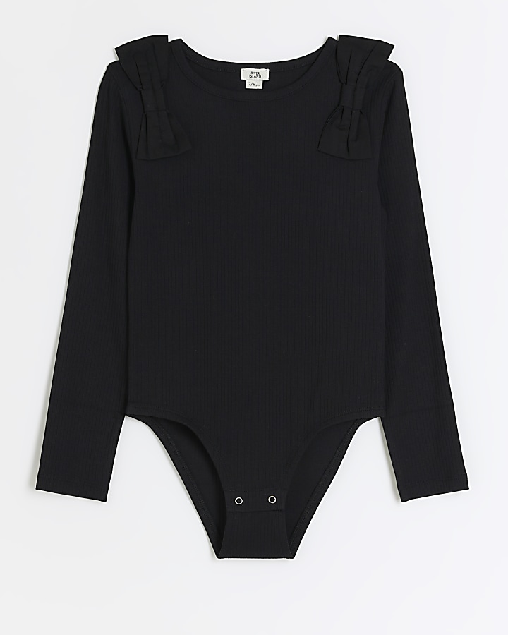 BLACK Collared popper long sleeve bodysuit, Womens Tops