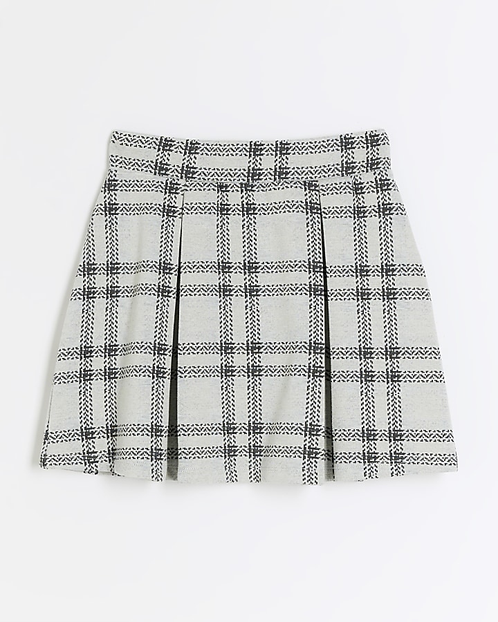 Grey check pleated top skirt