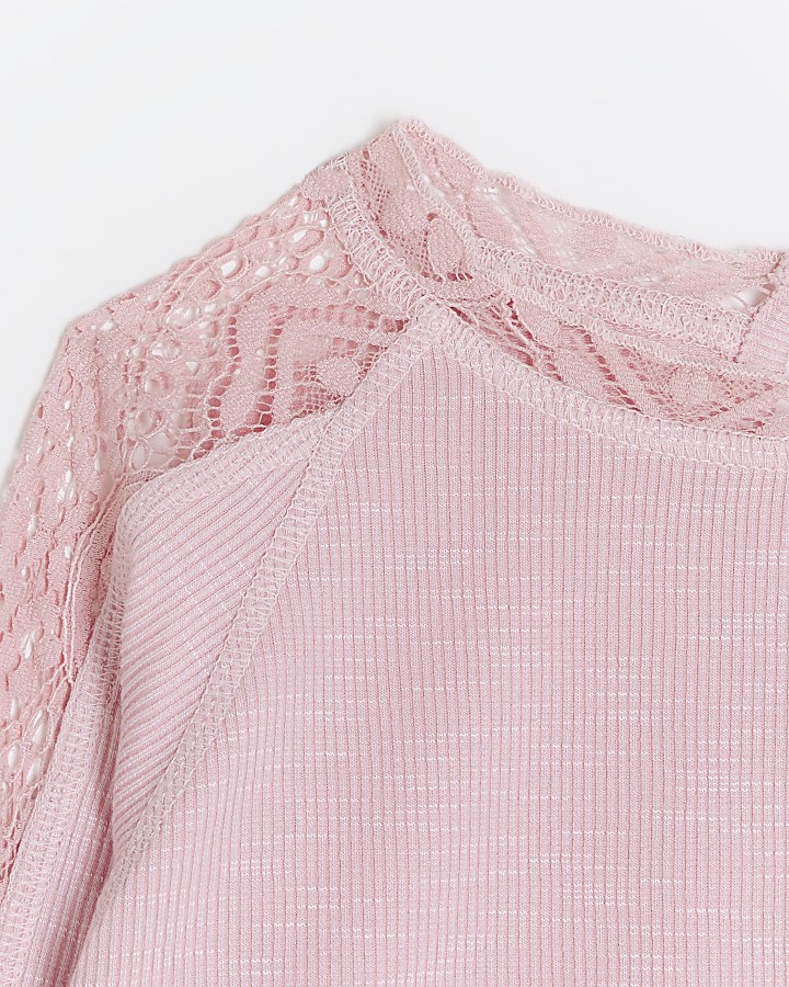 Girls pink lace detail long sleeve top