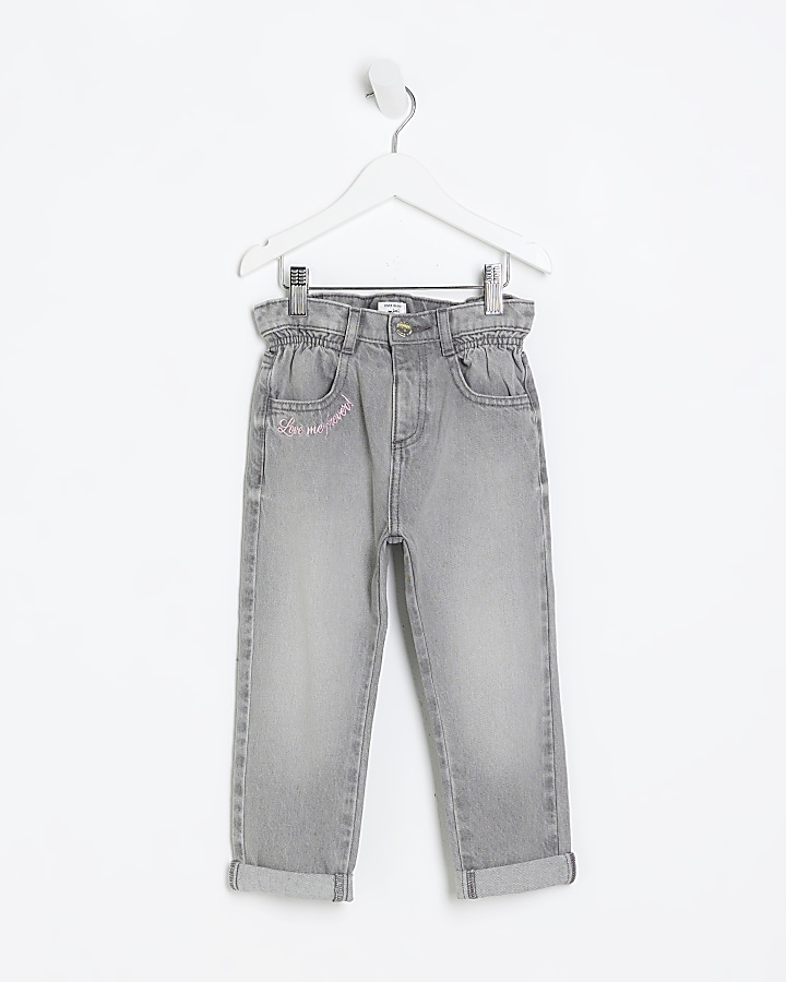 Mini girls grey heart pocket paperbag jeans