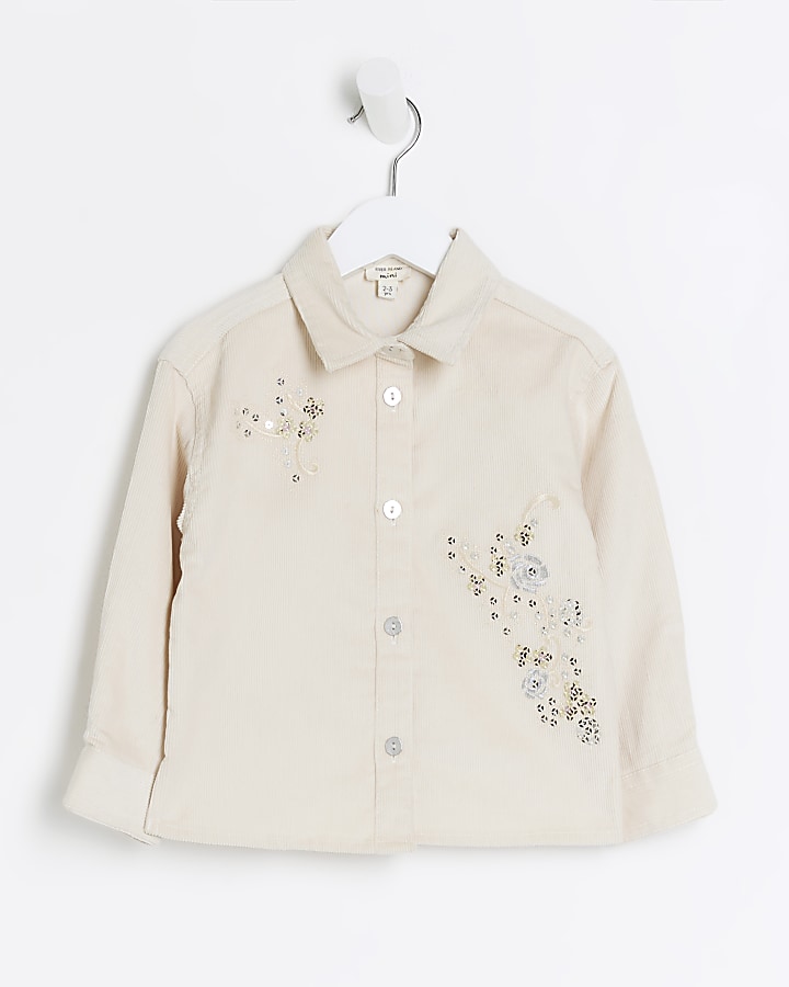 Mini girls cream corduroy sequin shirt