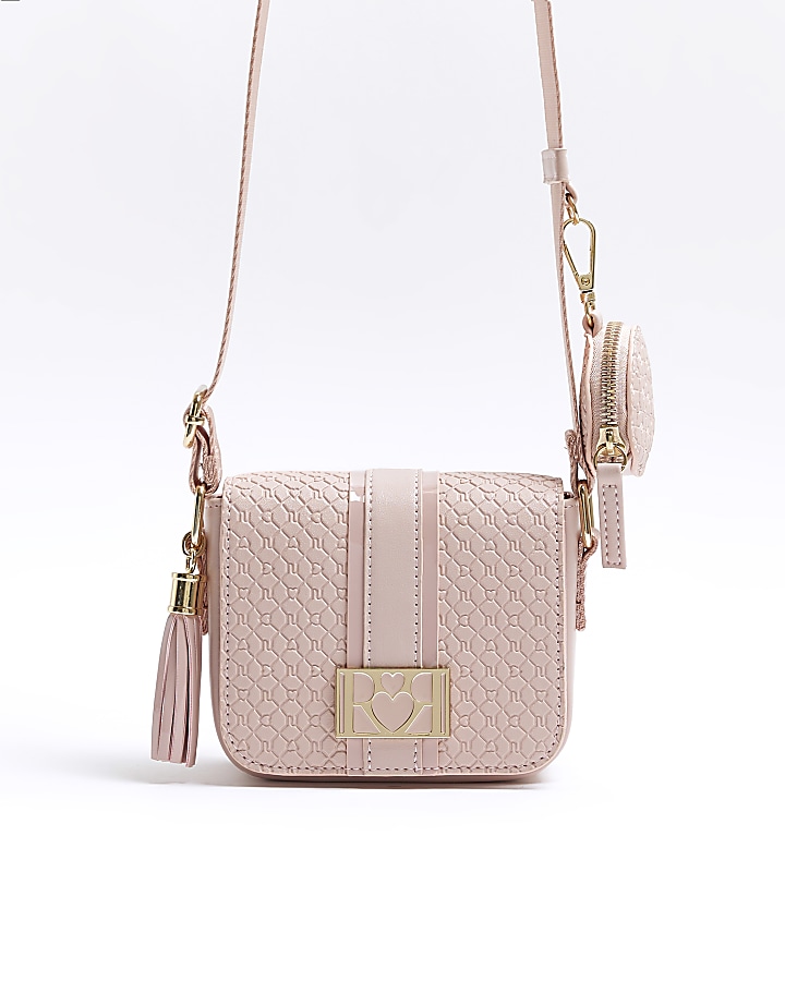 River island pink online monogram bag