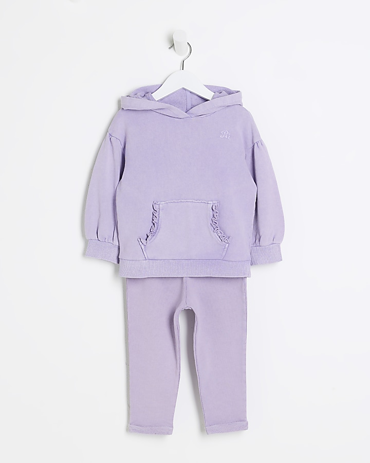 Mini girls purple hoodie and leggings set | River Island
