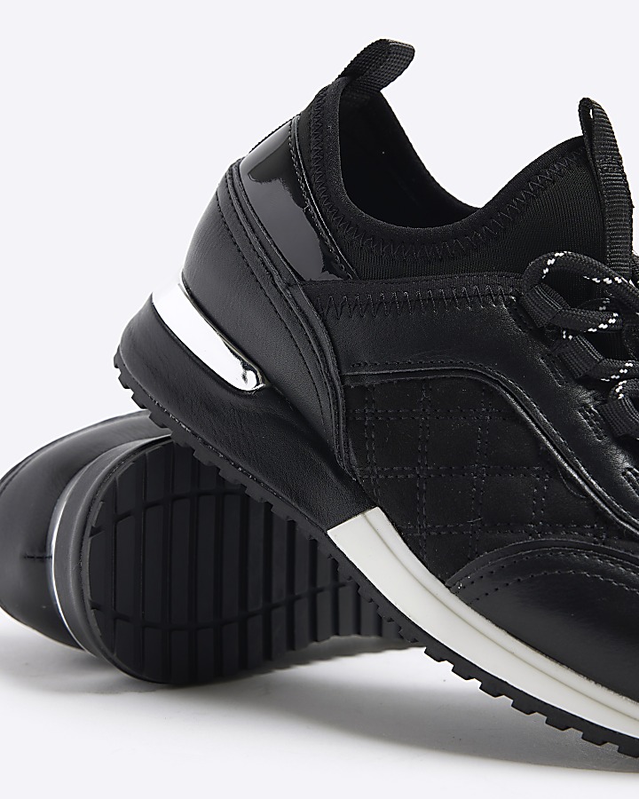 Girls black quilted runner trainers River Island