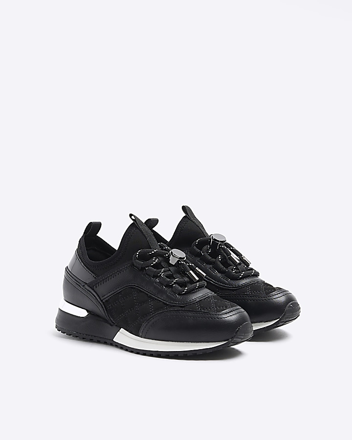 Girls black quilted runner trainers River Island
